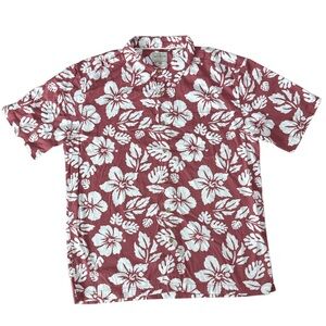 Quiksilver Waterman Highlighter Hawaiian Button Down Shirt in Canyon Rose XL